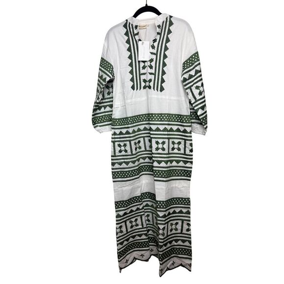 Julia Amory Scalloped Hem Caftan in Green NWT Sz. L - Picture 7 of 7